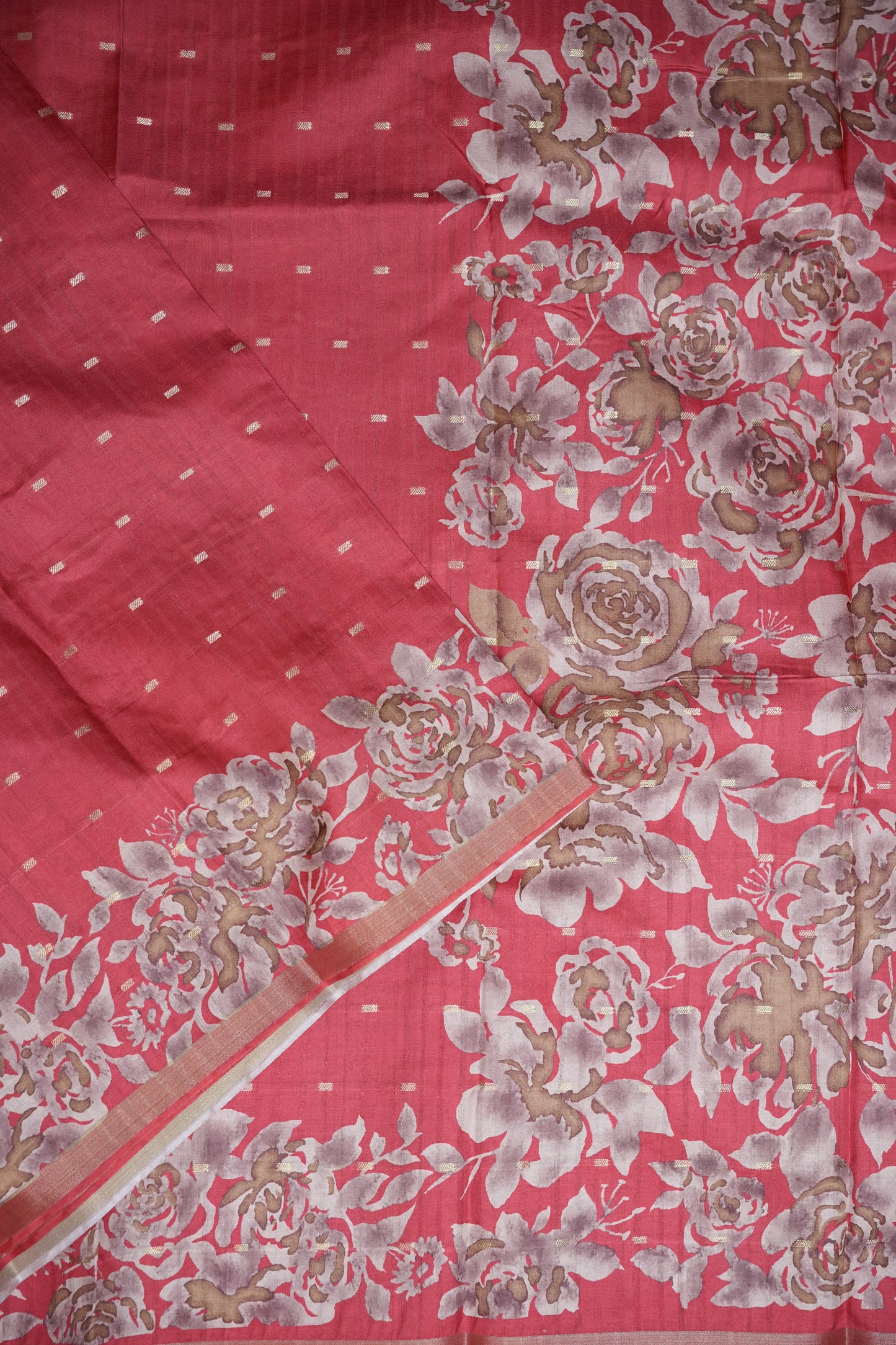 Semi Raw Silk Floral Print Saree – Vermillion Orange