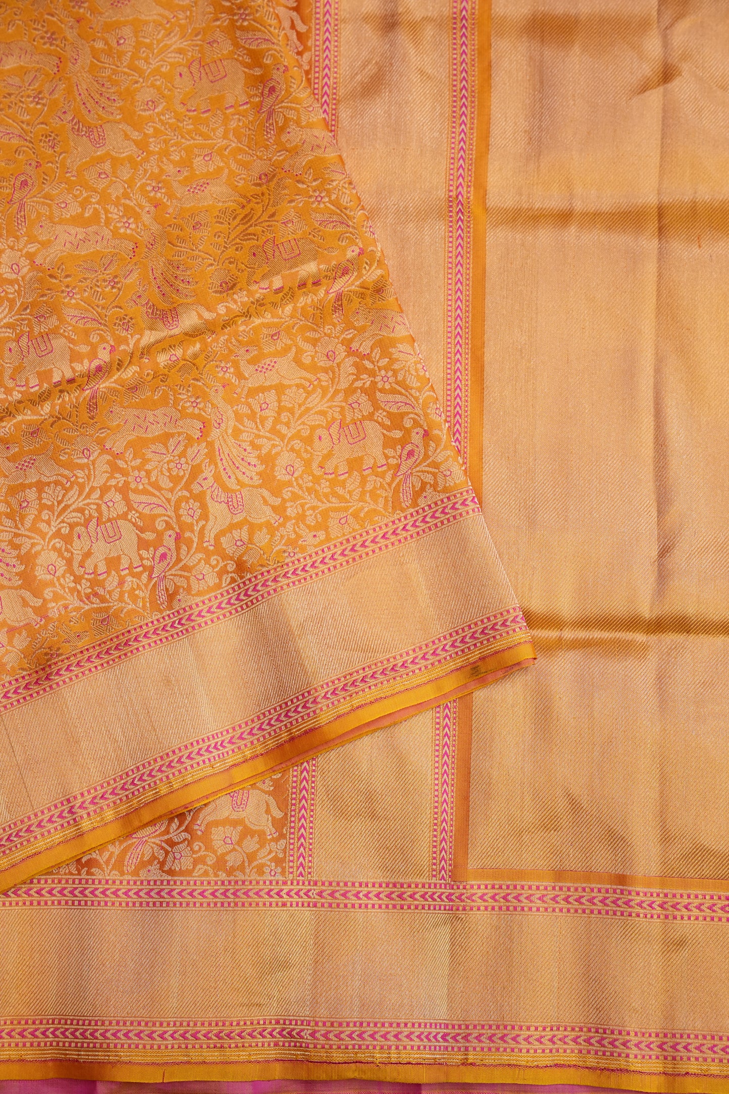 Pure Handloom Silk Katan Banaras Saree-Mustard Yellow|Silk Mark Certified