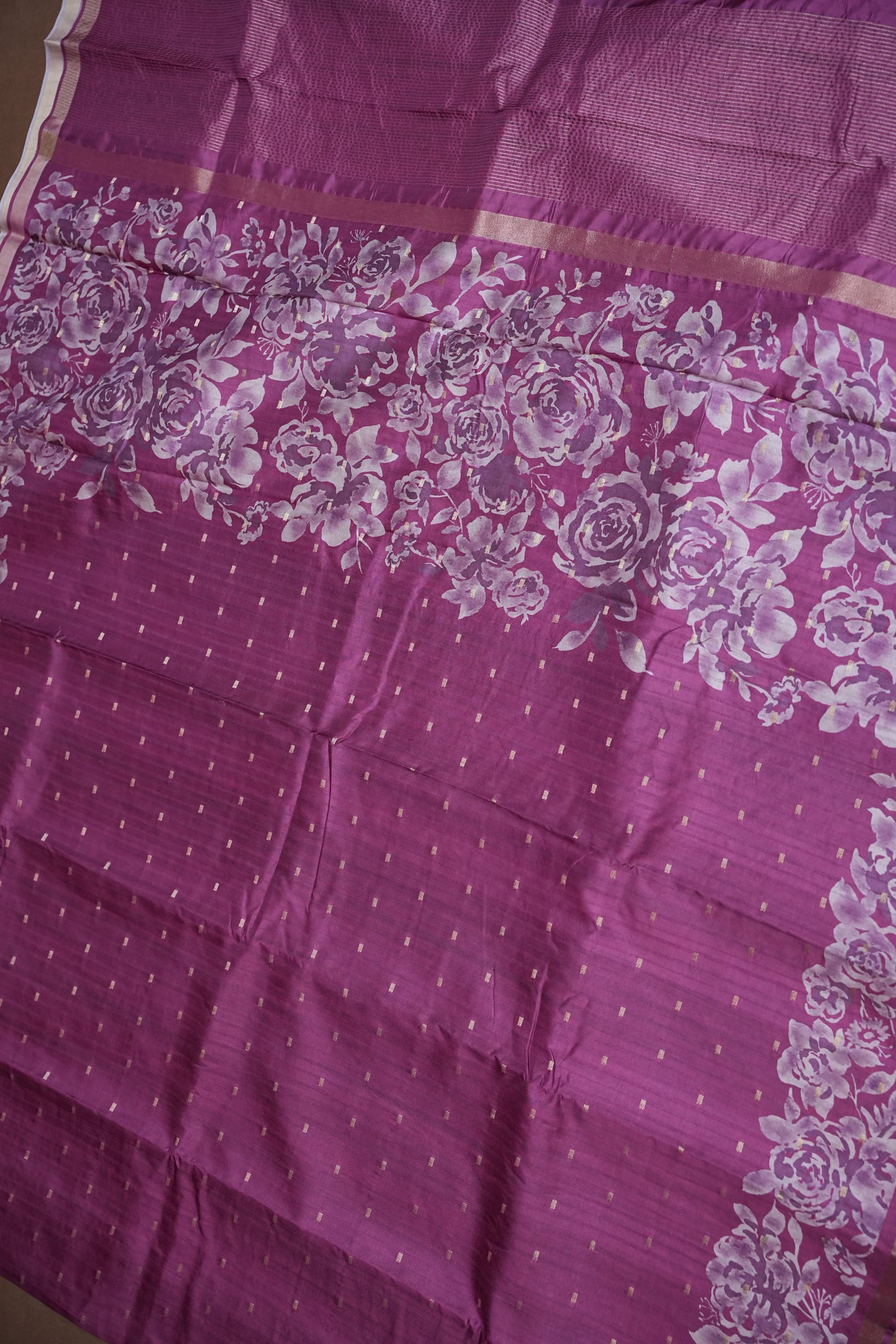 Semi Raw Silk Floral Print Saree – Orchid Purple