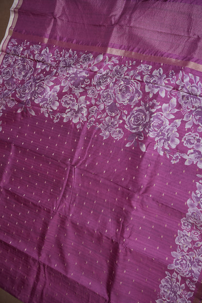 Semi Raw Silk Floral Print Saree – Orchid Purple