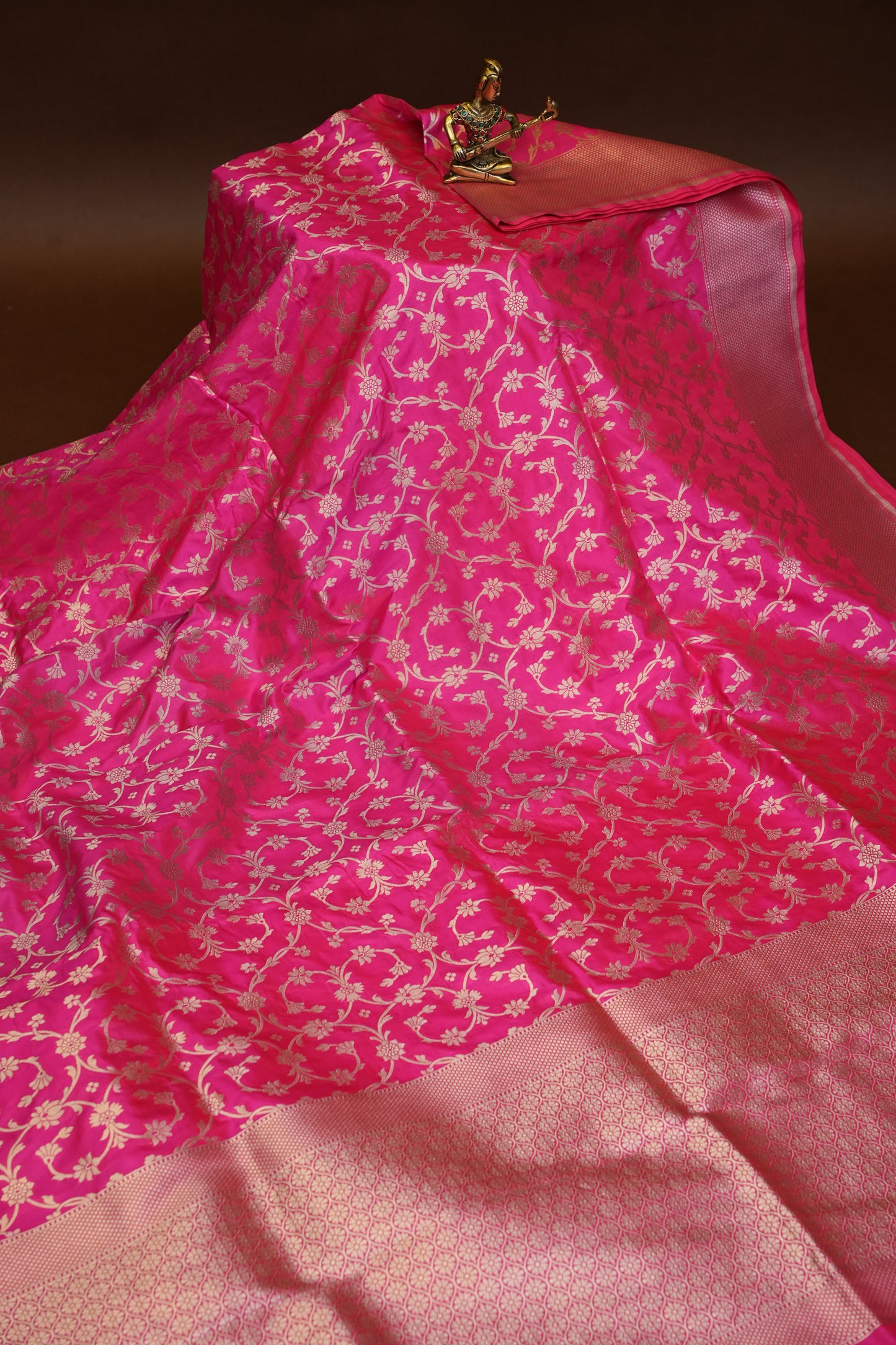 Pure Handloom Silk Katan Banaras Saree-Hot Pink|Silk Mark Certified