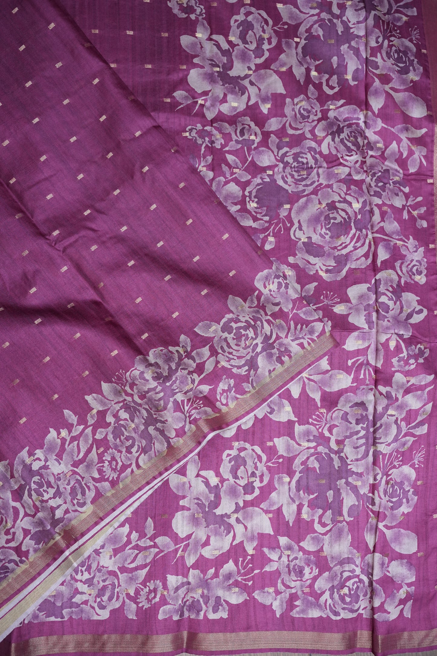 Semi Raw Silk Floral Print Saree – Orchid Purple