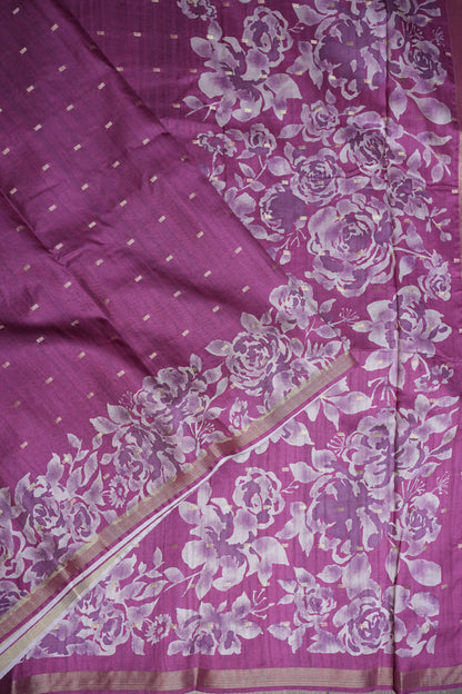 Semi Raw Silk Floral Print Saree – Orchid Purple
