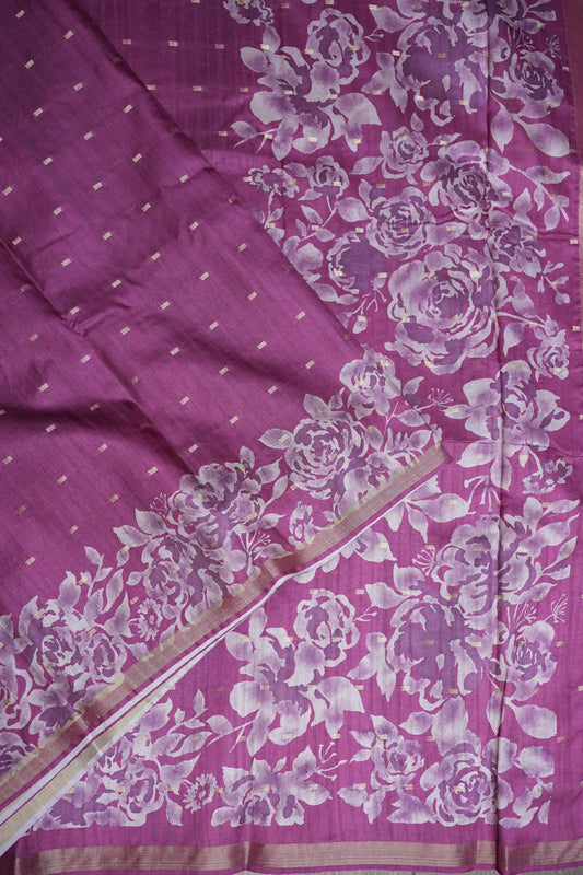 Semi Raw Silk Floral Print Saree – Orchid Purple