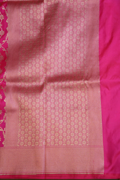 Pure Handloom Silk Katan Banaras Saree-Hot Pink|Silk Mark Certified
