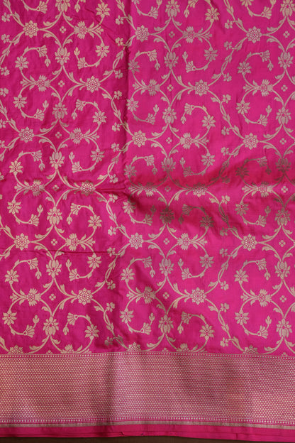 Pure Handloom Silk Katan Banaras Saree-Hot Pink|Silk Mark Certified