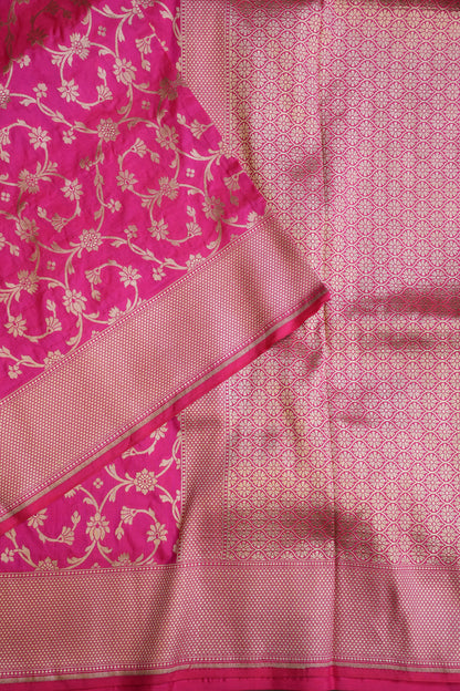 Pure Handloom Silk Katan Banaras Saree-Hot Pink|Silk Mark Certified