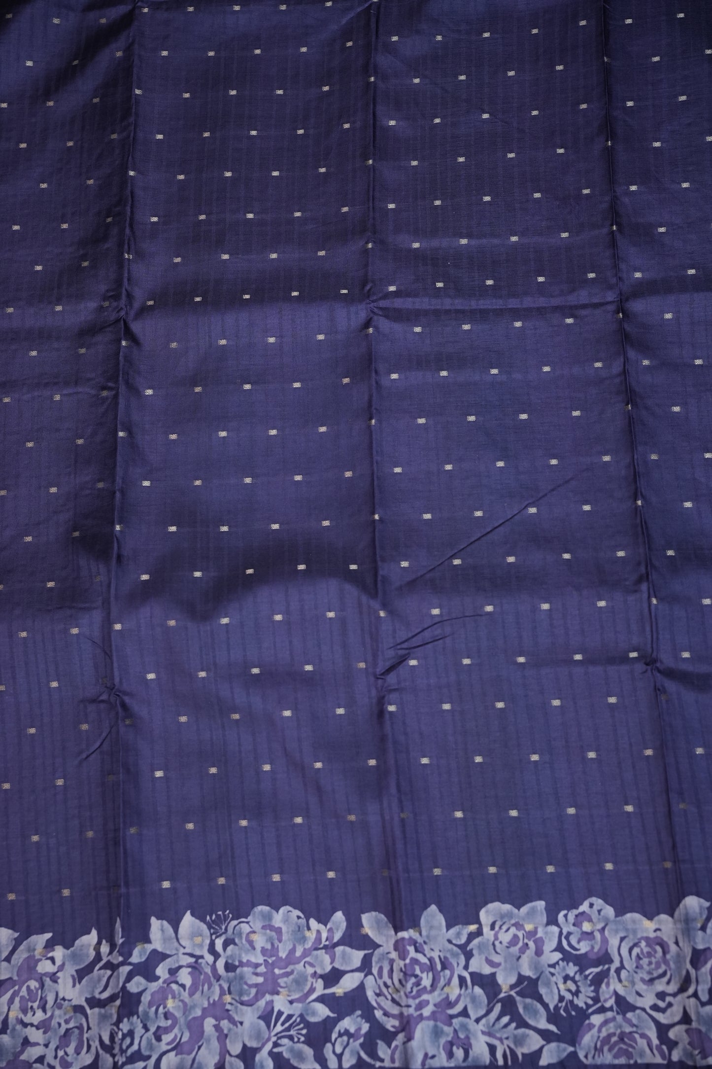 Semi Raw Silk Floral Print Saree – Midnight Blue