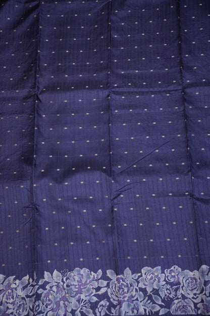 Semi Raw Silk Floral Print Saree – Midnight Blue