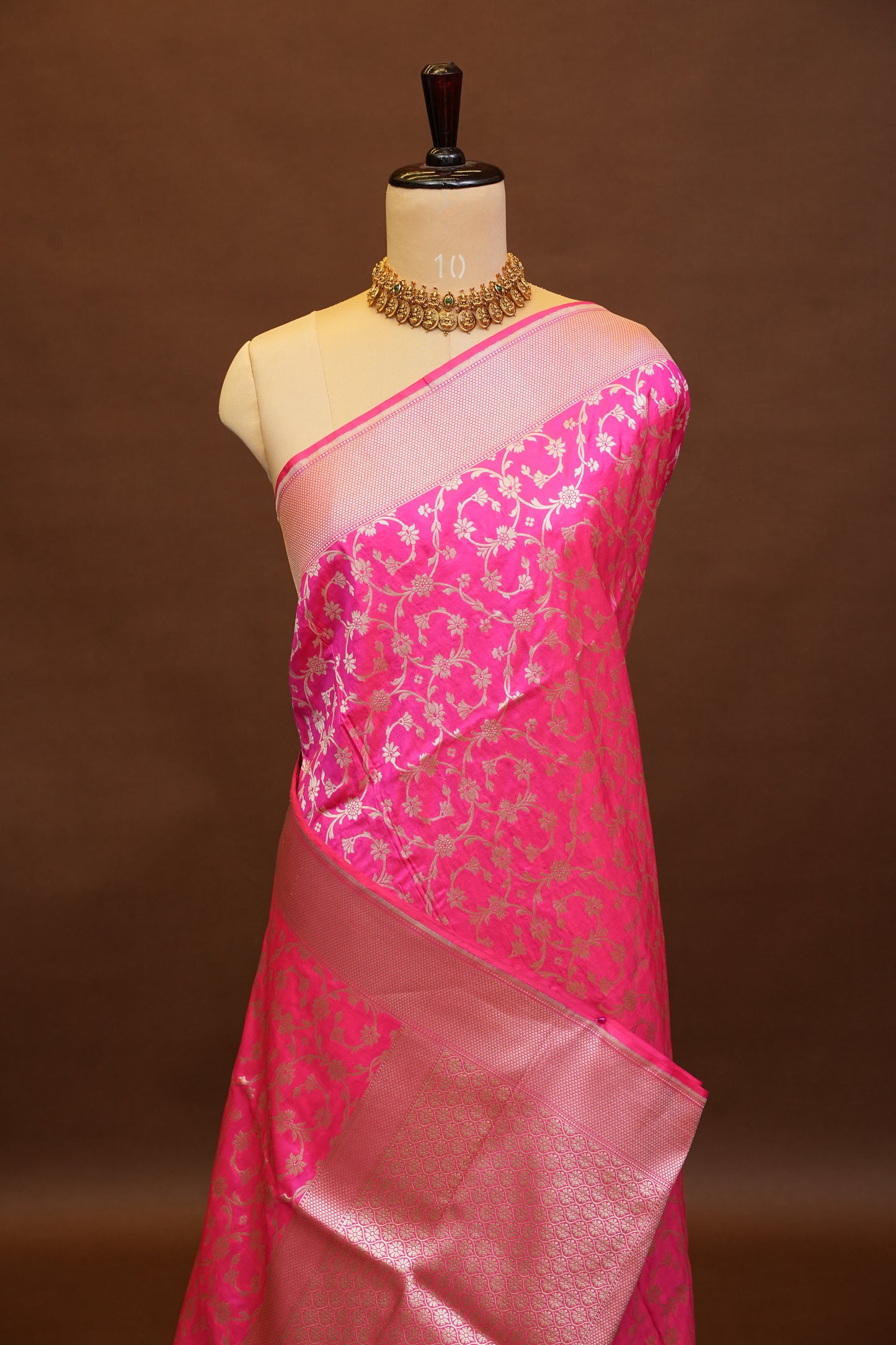 Pure Handloom Silk Katan Banaras Saree-Hot Pink|Silk Mark Certified