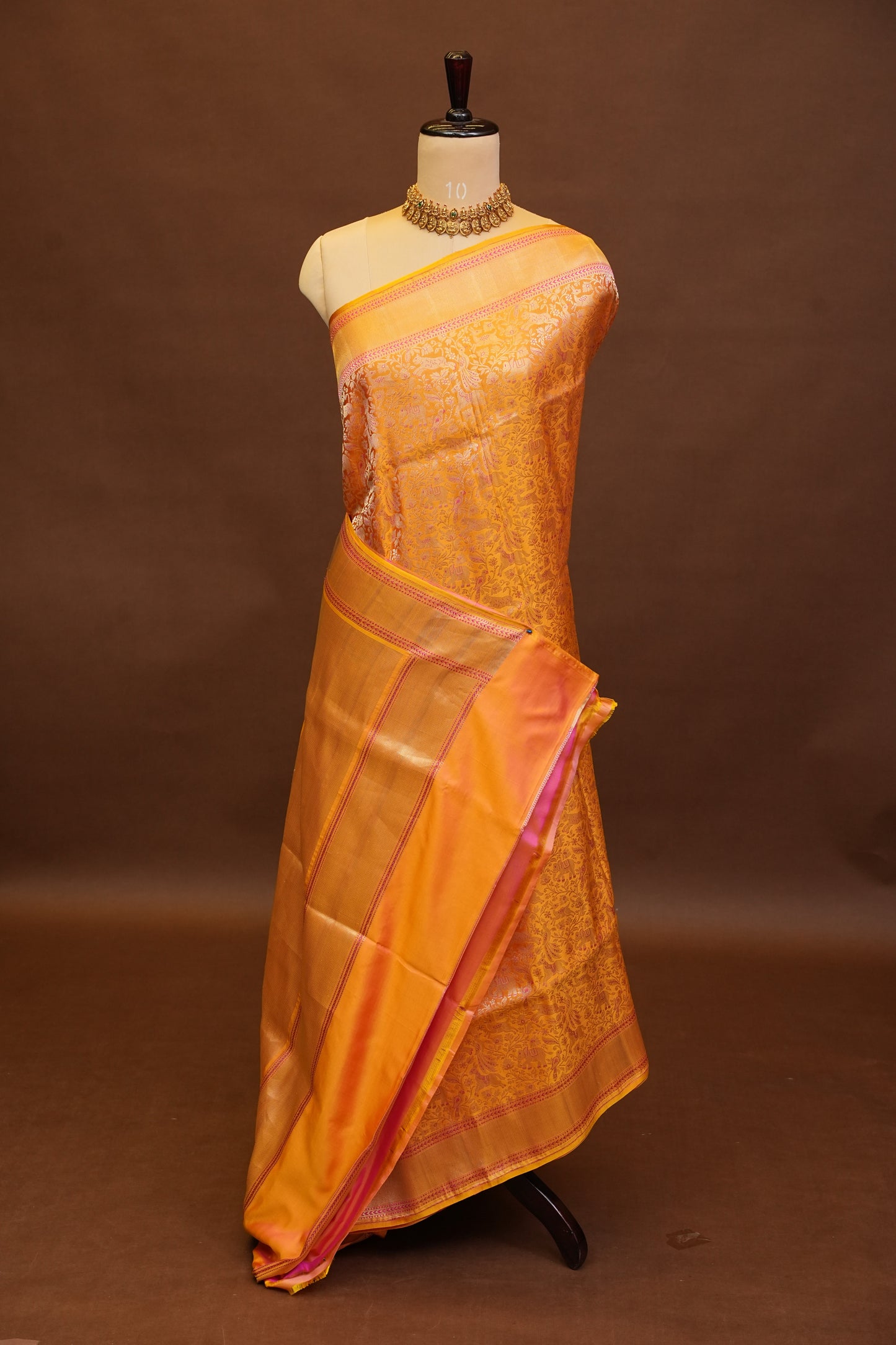 Pure Handloom Silk Katan Banaras Saree-Mustard Yellow|Silk Mark Certified