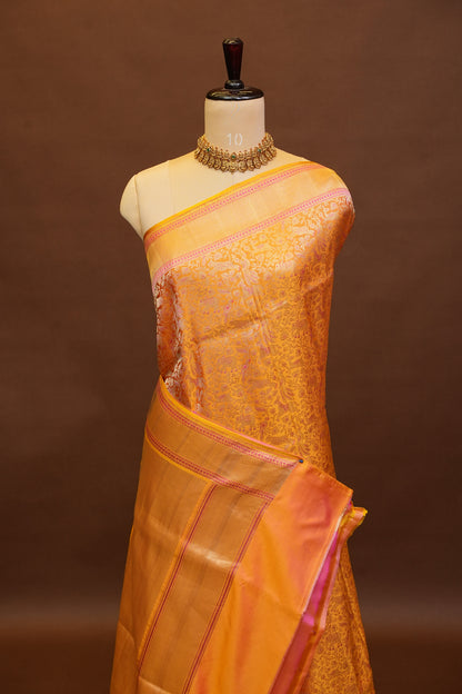 Pure Handloom Silk Katan Banaras Saree-Mustard Yellow|Silk Mark Certified