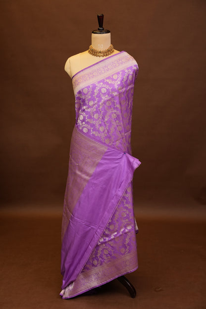 Pure Handloom Silk Katan Banaras Saree-Lavender|Silk Mark Certified