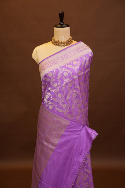 Pure Handloom Silk Katan Banaras Saree-Lavender|Silk Mark Certified