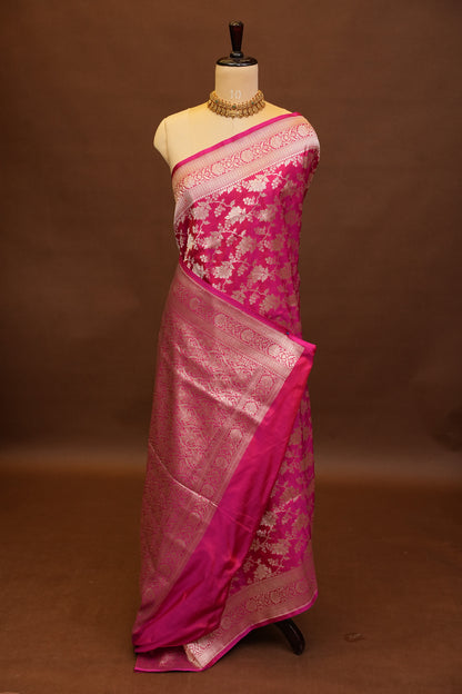 Pure Handloom Silk Katan Banaras Saree Pink|Silk Mark Certified