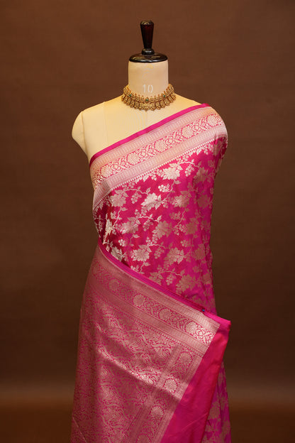 Pure Handloom Silk Katan Banaras Saree Pink|Silk Mark Certified