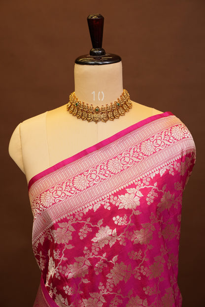 Pure Handloom Silk Katan Banaras Saree Pink|Silk Mark Certified