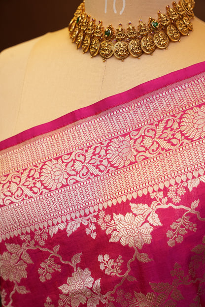 Pure Handloom Silk Katan Banaras Saree Pink|Silk Mark Certified