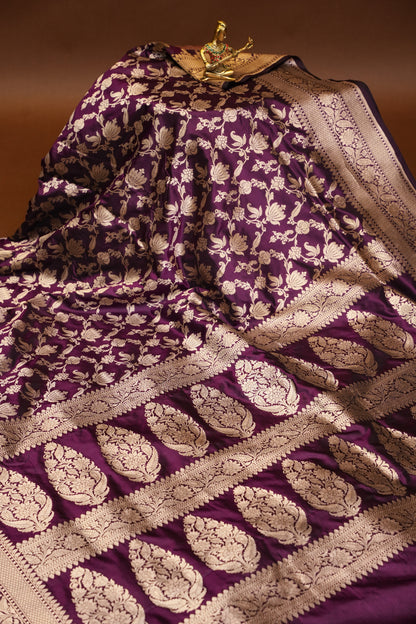 Pure Handloom Silk Katan Banaras Saree-Wine|Silk Mark Certified