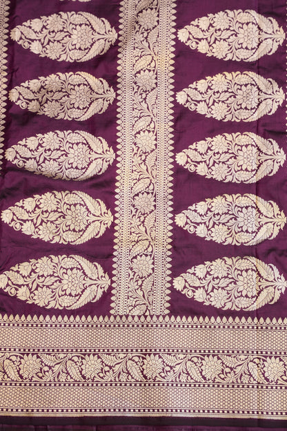 Pure Handloom Silk Katan Banaras Saree-Wine|Silk Mark Certified