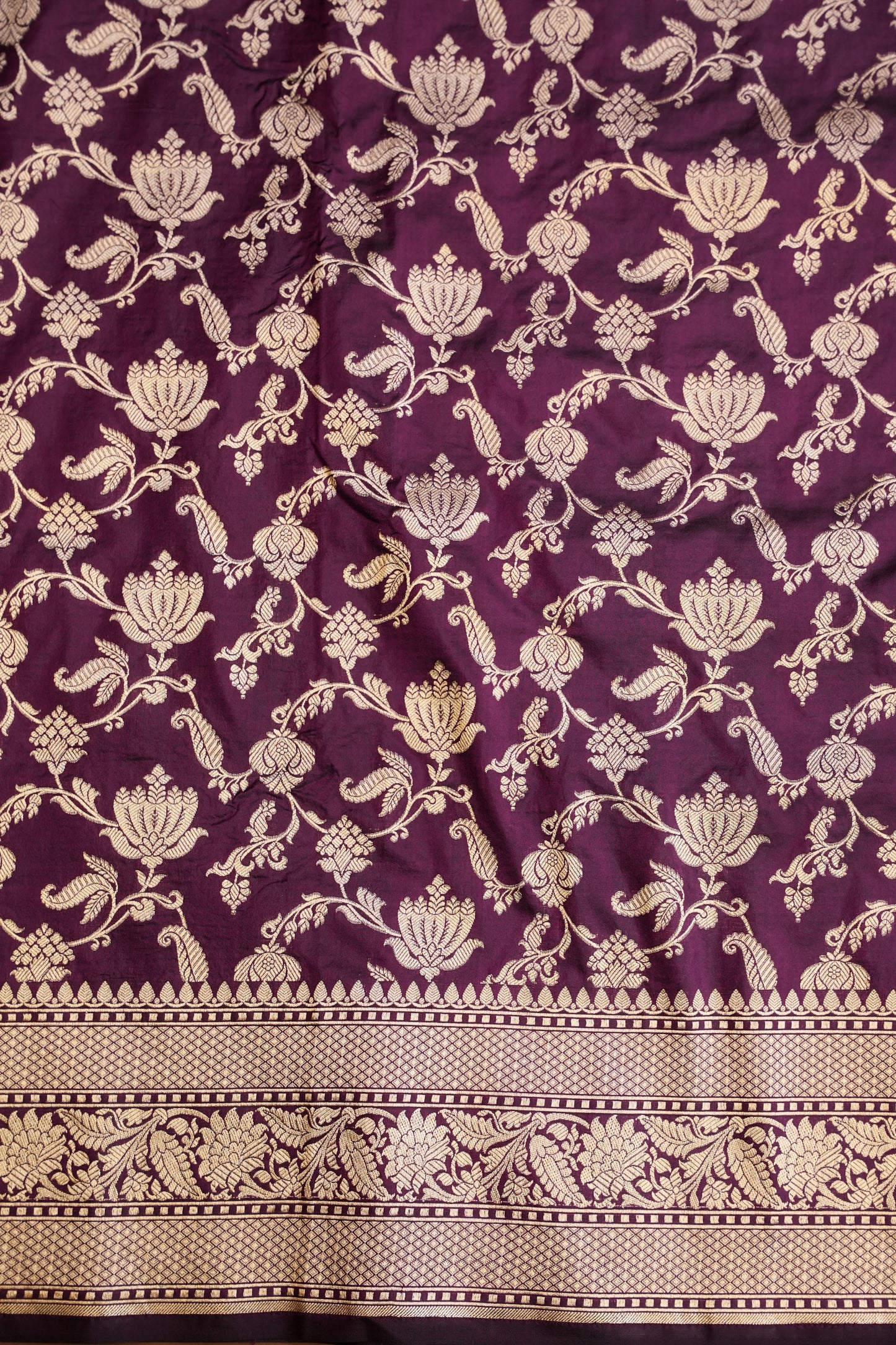 Pure Handloom Silk Katan Banaras Saree-Wine|Silk Mark Certified