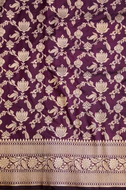 Pure Handloom Silk Katan Banaras Saree-Wine|Silk Mark Certified