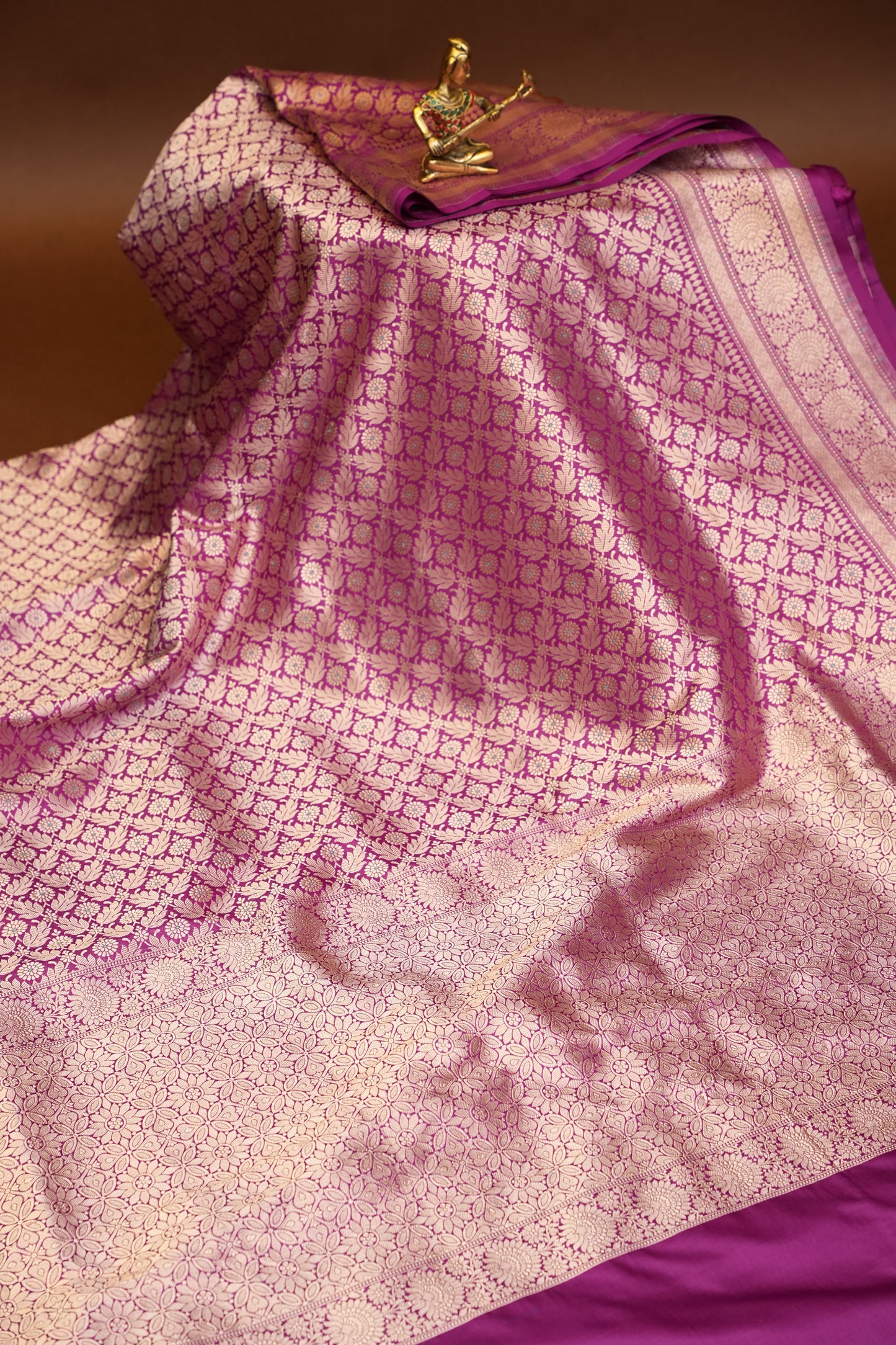 Pure Handloom Silk Katan Banaras Saree-Magenta|Silk Mark Certified
