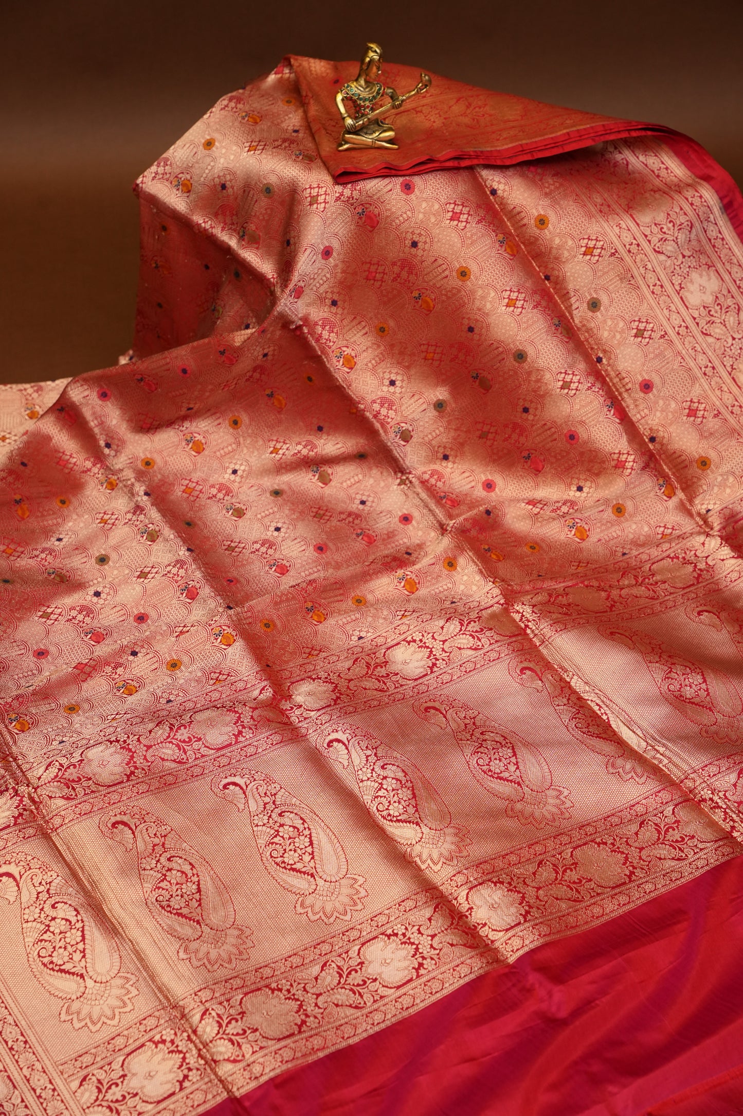 Pure Handloom Silk Katan Banaras Saree-Red|Silk Mark Certified