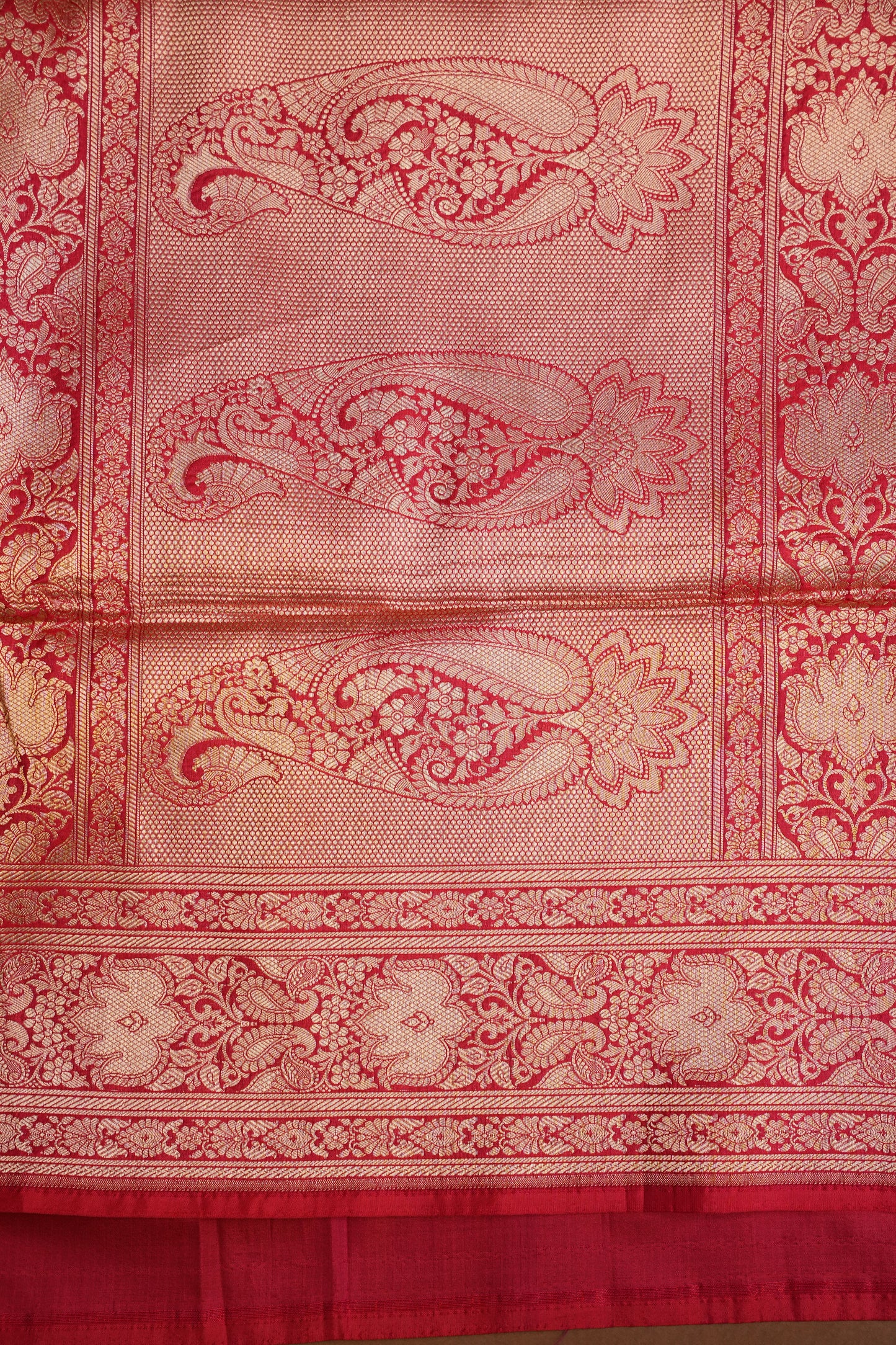 Pure Handloom Silk Katan Banaras Saree-Red|Silk Mark Certified