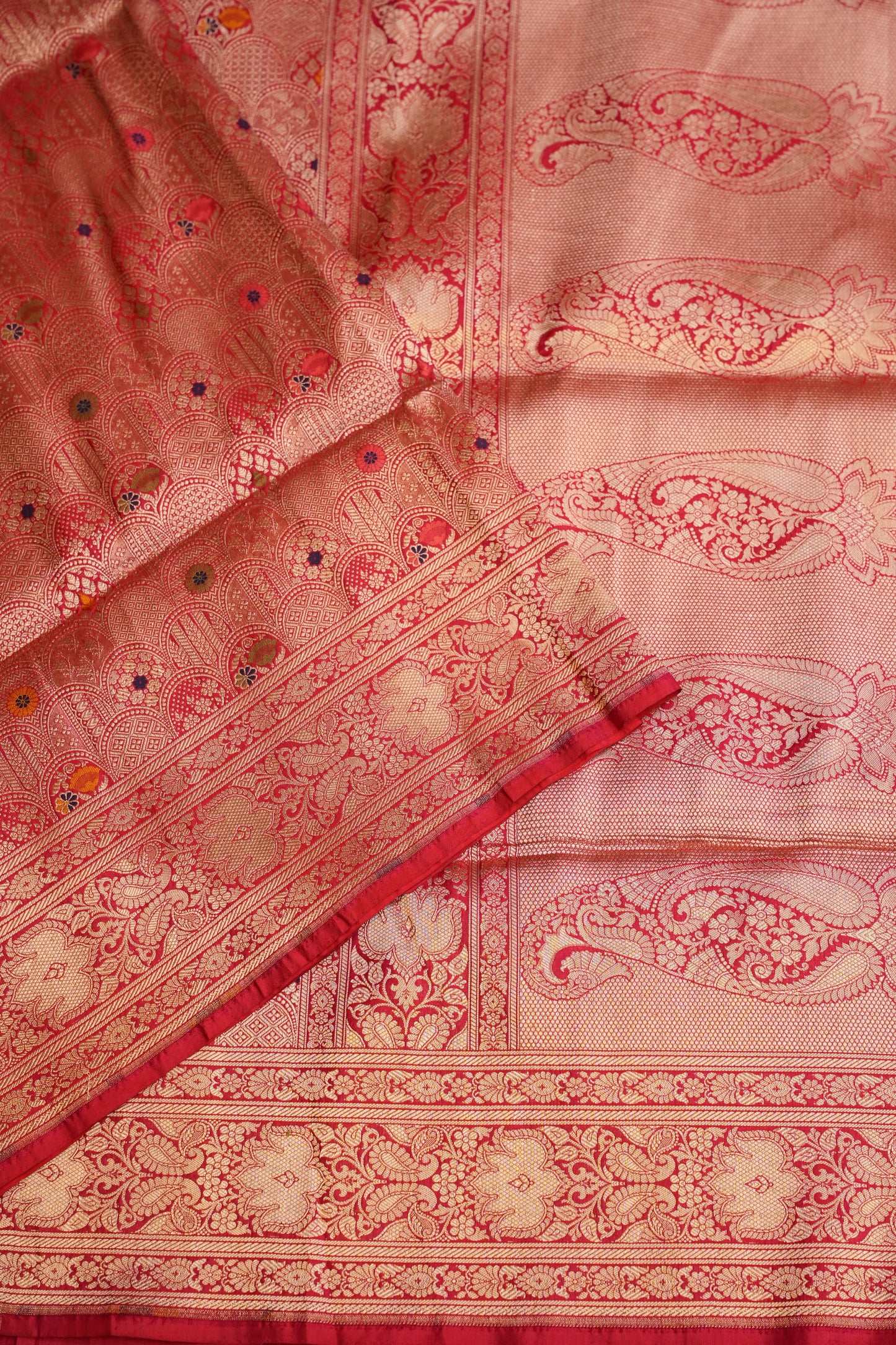 Pure Handloom Silk Katan Banaras Saree-Red|Silk Mark Certified