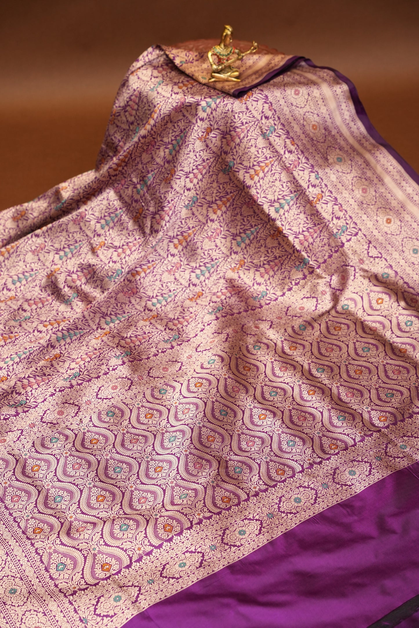 Pure Handloom Silk Katan Banaras Saree-Deep Purple|Silk Mark Certified