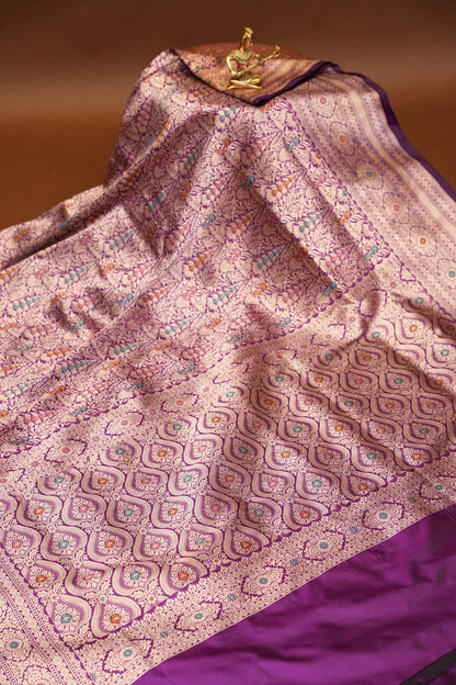 Pure Handloom Silk Katan Banaras Saree-Deep Purple|Silk Mark Certified