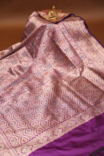 Pure Handloom Silk Katan Banaras Saree-Deep Purple|Silk Mark Certified
