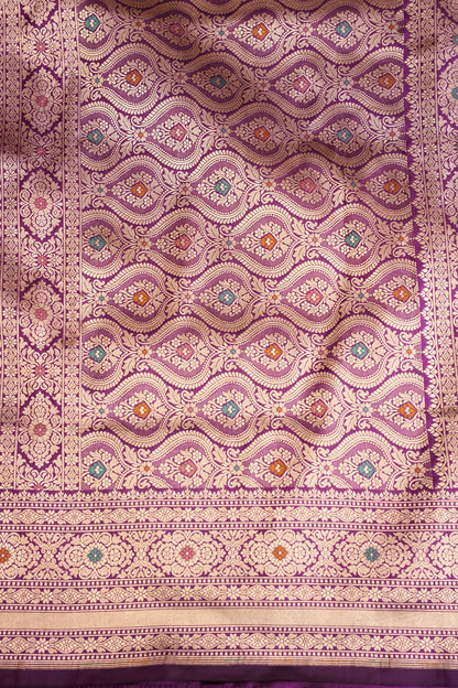 Pure Handloom Silk Katan Banaras Saree-Deep Purple|Silk Mark Certified