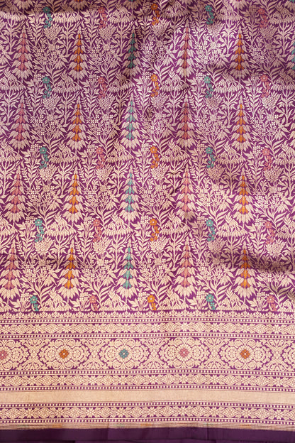 Pure Handloom Silk Katan Banaras Saree-Deep Purple|Silk Mark Certified