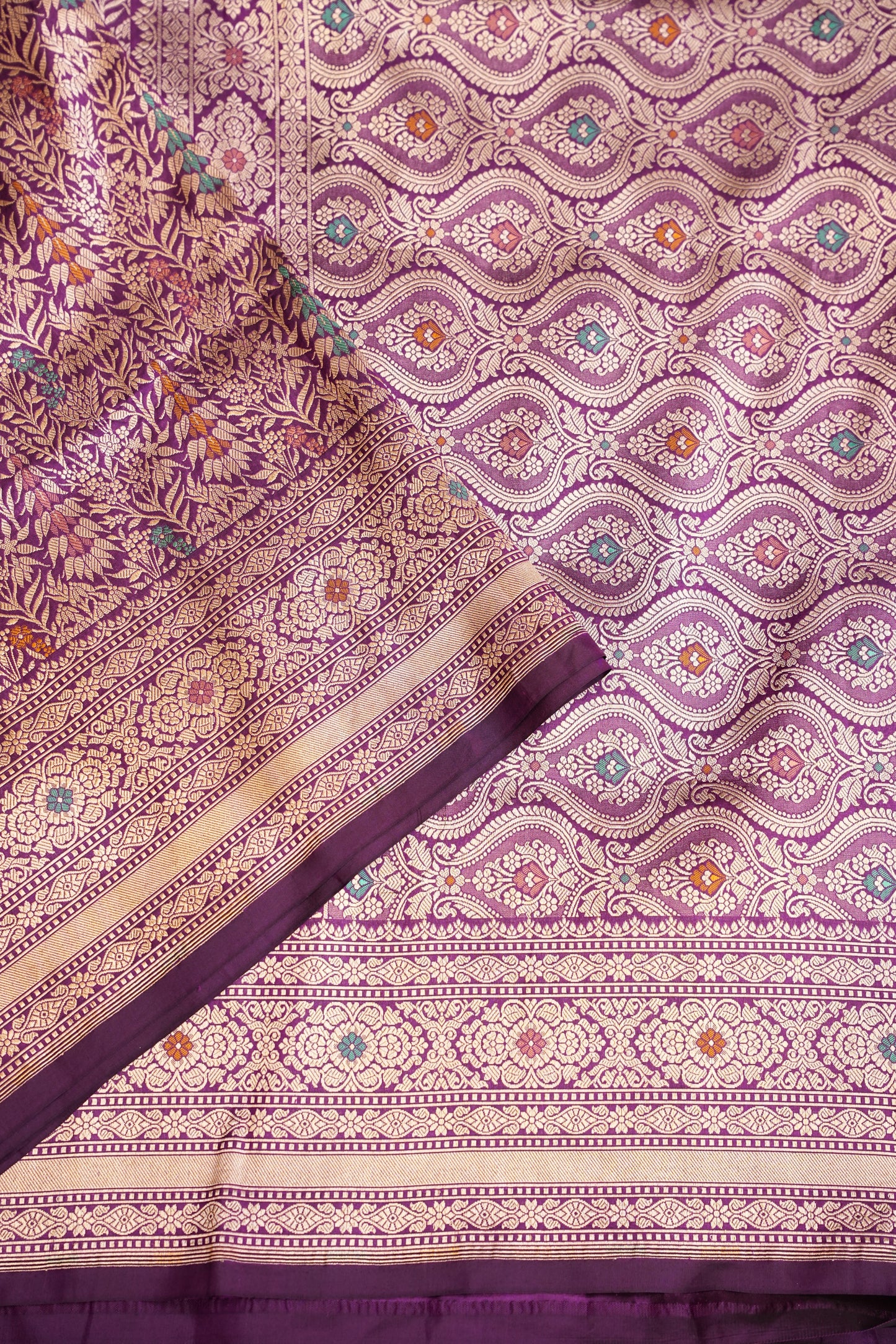 Pure Handloom Silk Katan Banaras Saree-Deep Purple|Silk Mark Certified