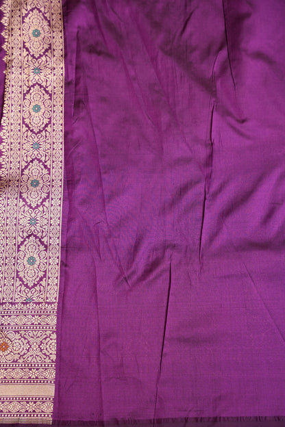 Pure Handloom Silk Katan Banaras Saree-Deep Purple|Silk Mark Certified