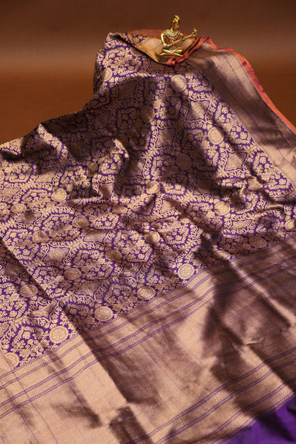 Pure Handloom Silk Katan Banaras Saree-Royal Purple|Silk Mark Certified