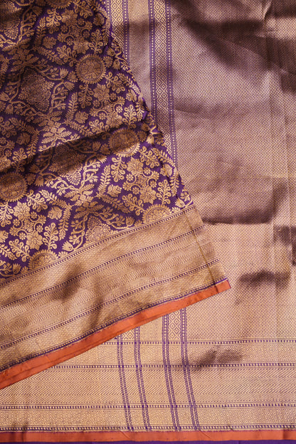 Pure Handloom Silk Katan Banaras Saree-Royal Purple|Silk Mark Certified