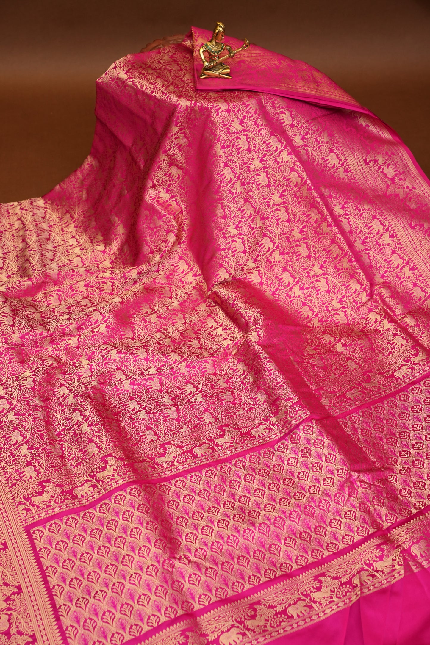 Pure Handloom Silk Katan Banaras Saree-Hot Pink|Silk Mark Certified