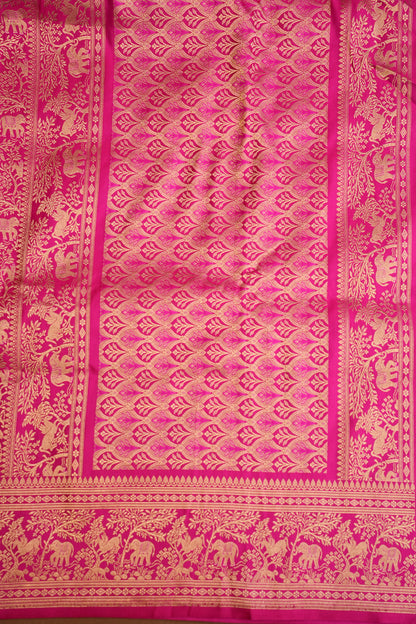 Pure Handloom Silk Katan Banaras Saree-Hot Pink|Silk Mark Certified