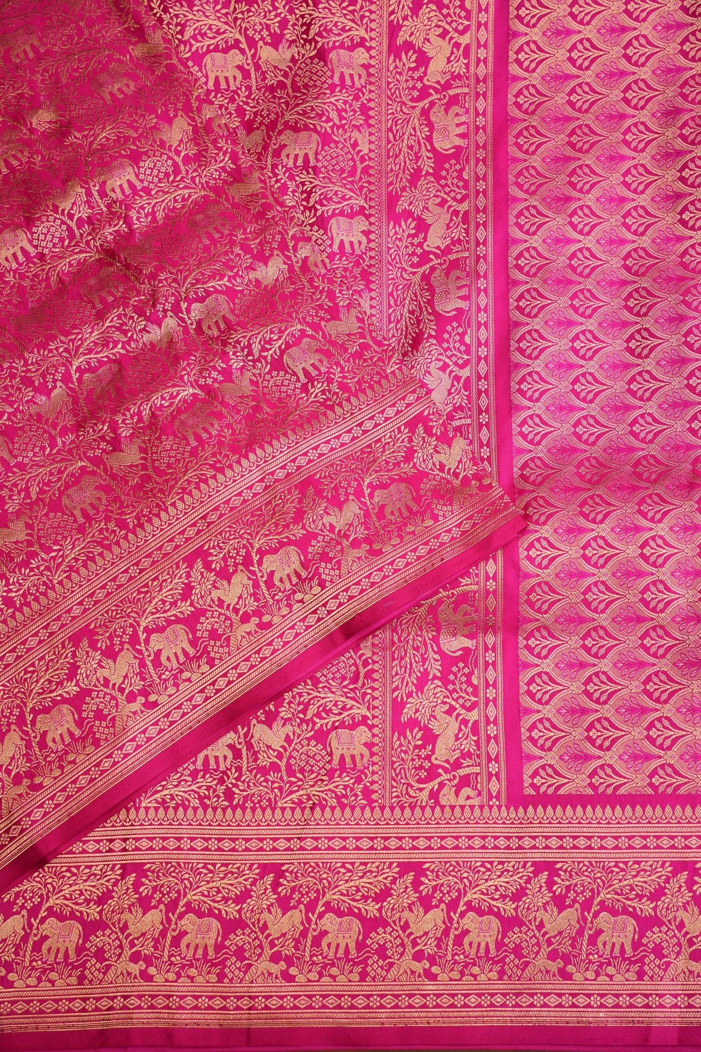 Pure Handloom Silk Katan Banaras Saree-Hot Pink|Silk Mark Certified