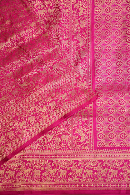 Pure Handloom Silk Katan Banaras Saree-Hot Pink|Silk Mark Certified