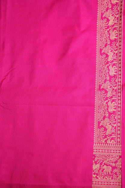 Pure Handloom Silk Katan Banaras Saree-Hot Pink|Silk Mark Certified