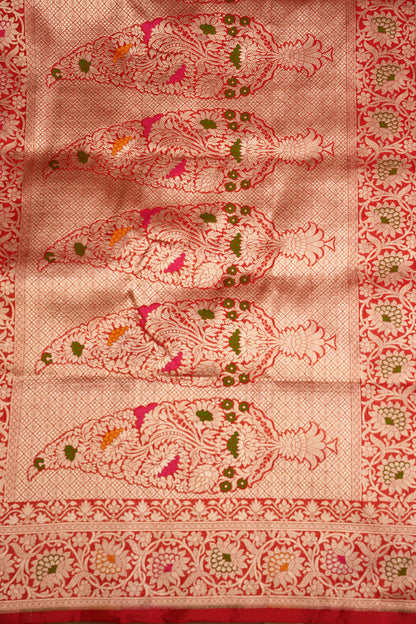 Rangkat Pure Silk Katan Banaras Saree-Red|Silk Mark Certified