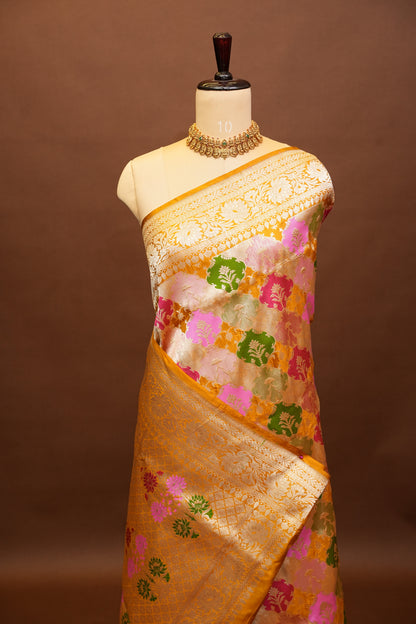 Rangkat Pure Silk Katan Banaras Saree-Yellow|Silk Mark Certified