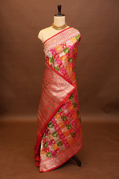 Rangkat Pure Silk Katan Banaras Saree-Red|Silk Mark Certified