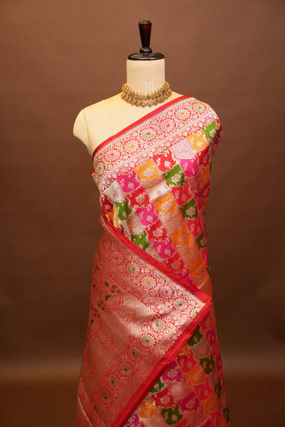 Rangkat Pure Silk Katan Banaras Saree-Red|Silk Mark Certified