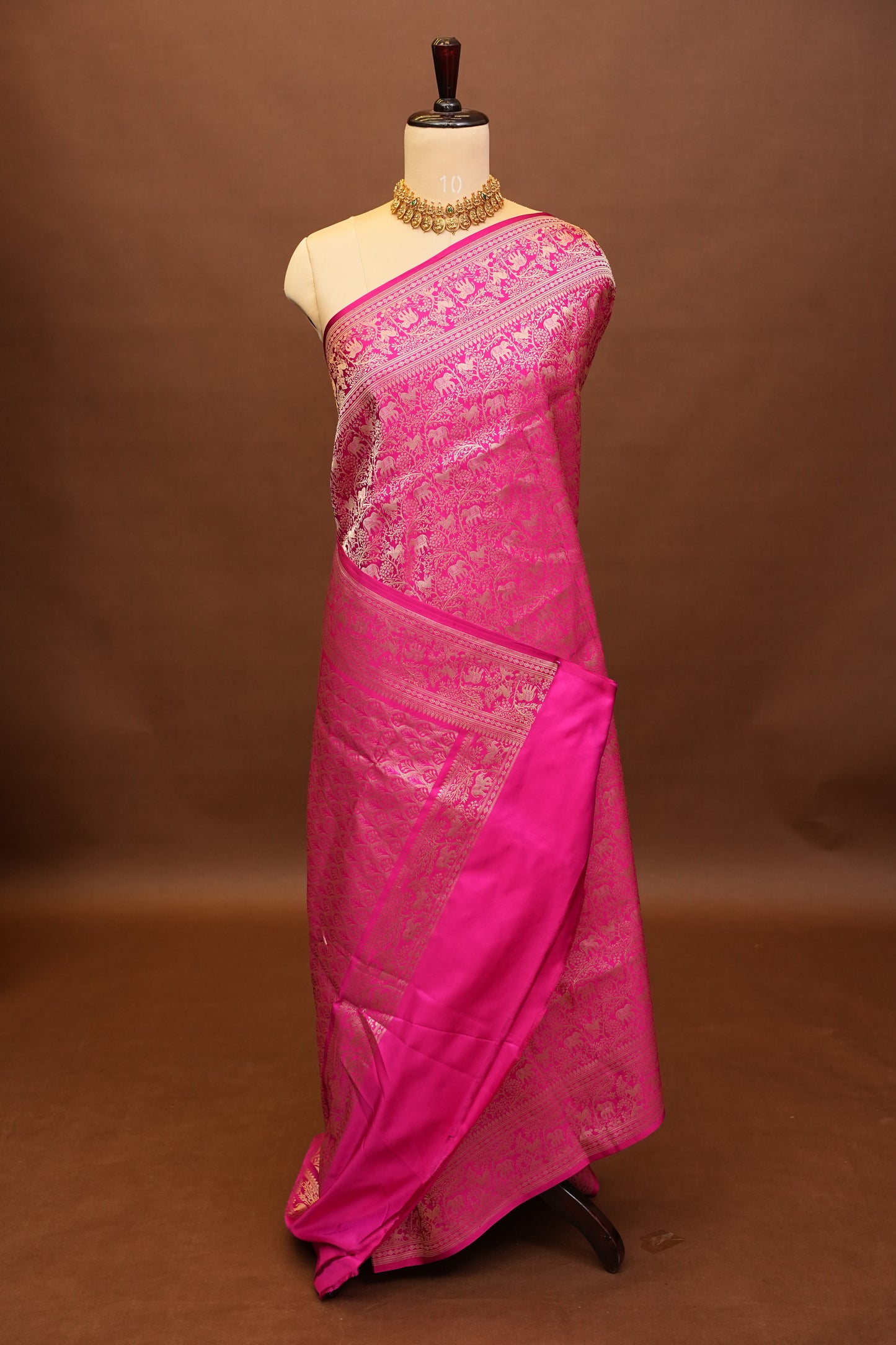 Pure Handloom Silk Katan Banaras Saree-Hot Pink|Silk Mark Certified