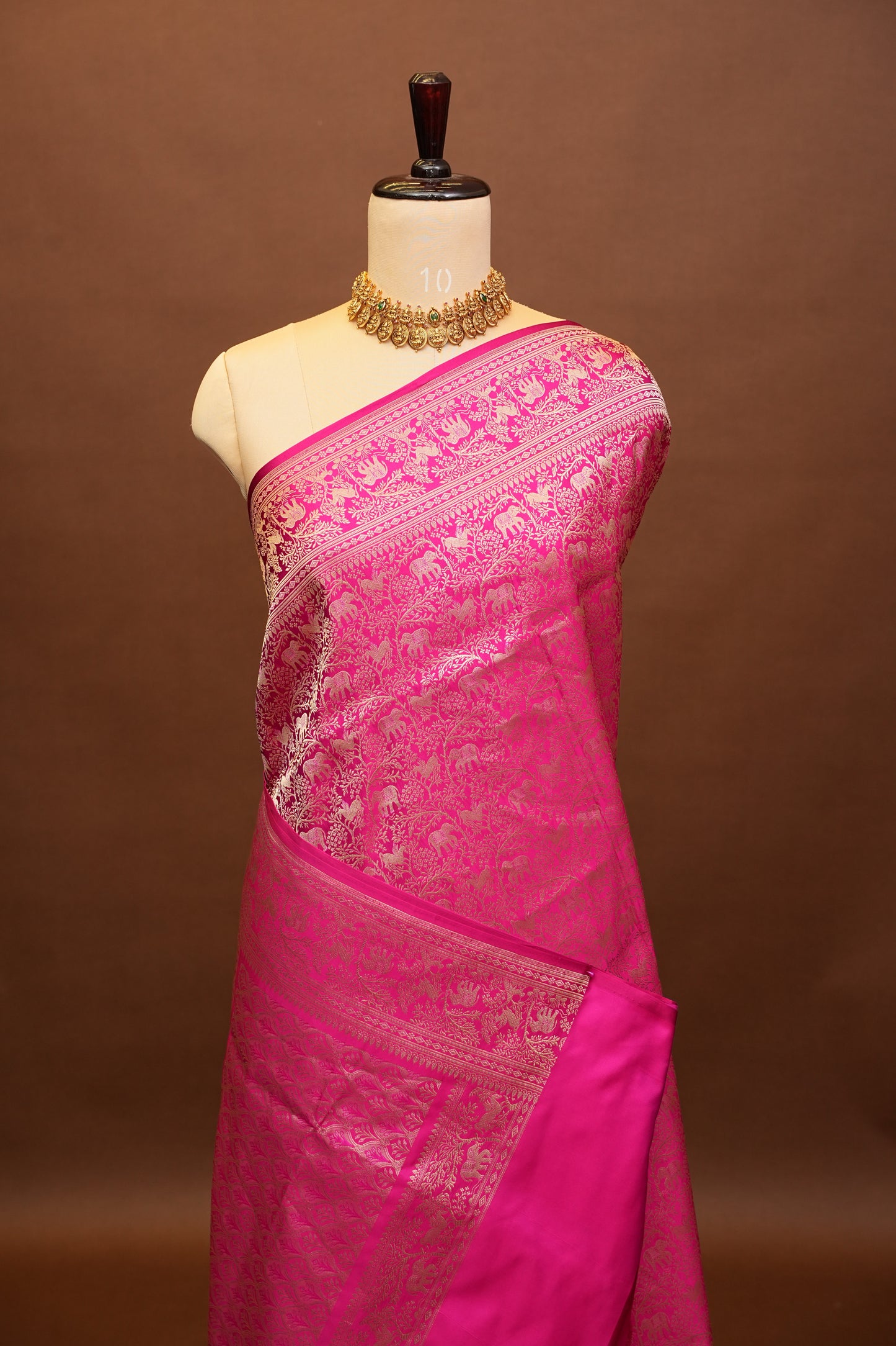 Pure Handloom Silk Katan Banaras Saree-Hot Pink|Silk Mark Certified